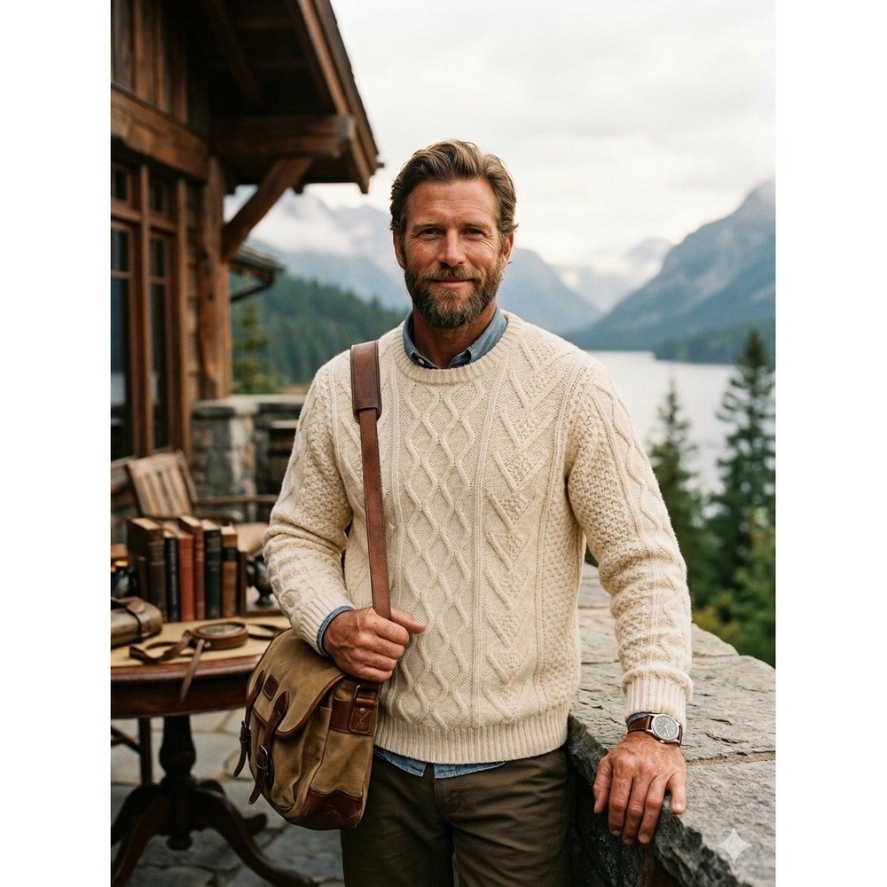 Banana Republic Sweater Fisherman Cream Fisherman CableKnit Wool M Old Money